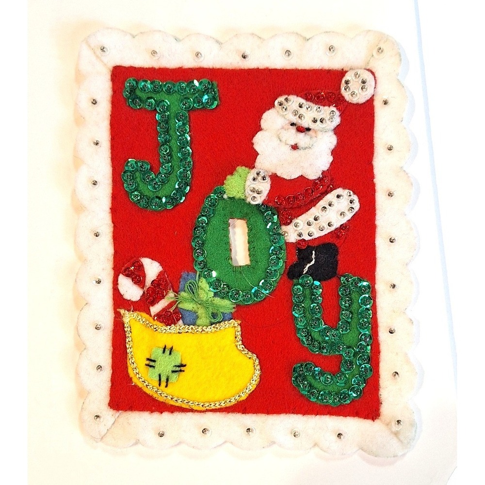 Bucilla Felt Sequin Santa JOY Christmas Light Switch Cover Vintage Holiday Decor